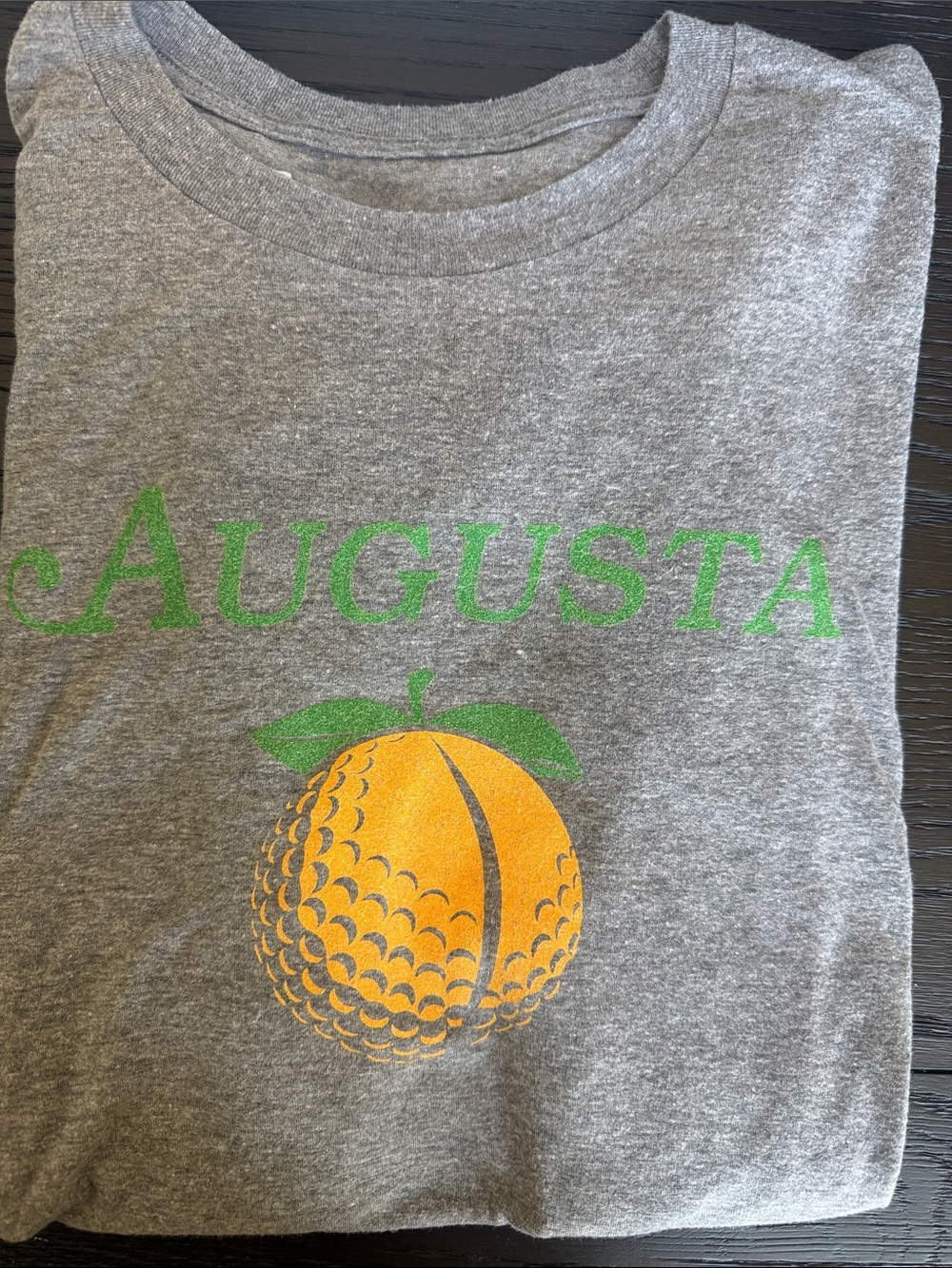 Augusta Gray Short Sleeve Tee with Green Logo and Peach Golf Graphic